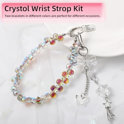 Crystal Beaded Phone Wrist Strap, Cute Cellphone Lanyard Chain, Bow Keychain Wristlet Bag Charms for Women - color: Amber