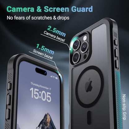 jaroco Magnetic for iPhone 16 Pro Max Case Heavy Duty Protection Black | Compatible with MagSafe,Military Grade Drop Protection,Translucent Matte,Non-Slip,Shockproof 2-Layer Durable Bumper Case - color: Black, size: iPhone 16 Pro Max