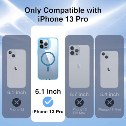 Supdeal Magnetic Clear Case for iPhone 13 Pro, [Compatible with MagSafe] [Non Slip Bumper & Not Yellowing] Military Grade Shockproof Transparent Silicone Phone Cover, 6.1", Blue - color: Blue, size: iPhone 13 Pro