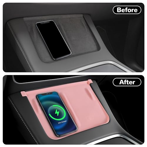 Frani Wireless Charging Pad Cover for 21-23 Model 3 & 21-24 Model Y - color: Light Pink, size: Model 3(2021-2023);Model Y(2021-2025)