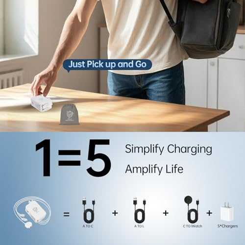 5-in-1 Retractable Apple Watch Charger, 35W Travel Wall Charger - color: Peal White