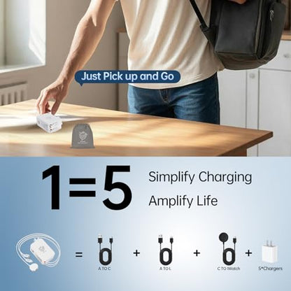 5-in-1 Retractable Apple Watch Charger, 35W Travel Wall Charger - color: Peal White