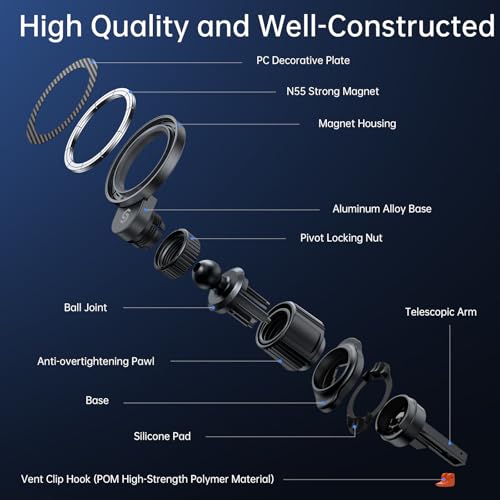 SYNCWIRE for MagSafe Car Holder【Ring Ventilation】【 360° Rotatable】【N55 Magnetic】 Phone Mount for Air Vent, Car Cell Phone Holder Mount Compatible iPhone iPhone 18 17 16 15 14 Pro Max
