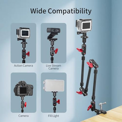 Magic Arm Camera Mount, 32" Aluminum Articulating Arm with Desk Clamp & Standard 1/4" Screw, Heavy Duty Overhead Tablet Stand for Video Recording, Live Streaming, Vlogging - size: 32 Inch Arm + Clamp + iPad Clip
