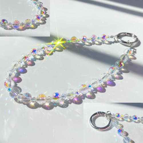 Sparkle Crystal Pearl Phone Wrist Strap for Women, Sparkling Beaded Cellphone Lanyard Chain - color: Sparkle White