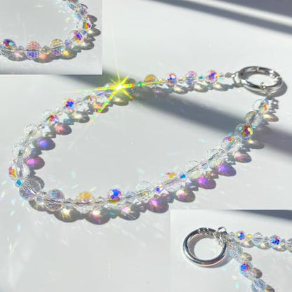 Sparkle Crystal Pearl Phone Wrist Strap for Women, Sparkling Beaded Cellphone Lanyard Chain - color: Sparkle White