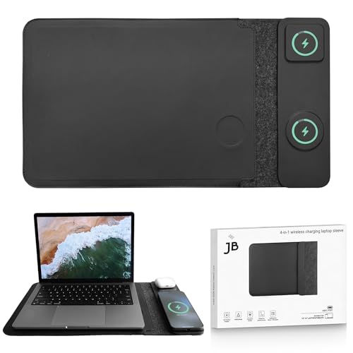 4-in-1 Laptop Sleeve with Wireless Charging - 13/14 inch - Updated Version- Charging Mat for Laptop - Compatible with MagSafe - Use as Case, Phone and Earbuds Charging Pad, Desk and Mouse Pad