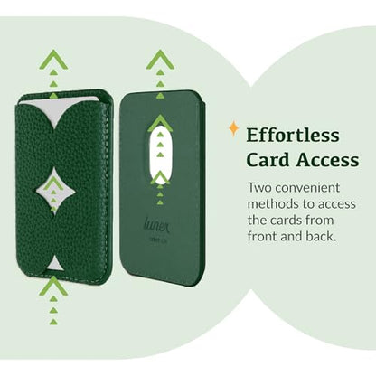 Luner - Magnetic Leather Card Wallet Compatible with Magsafe - [for iPhone 17, 16, 15, 14, 13, 12 series] - [Holds 2 cards] - [Made of Vegan Leather] - Dark Green - color: Leafy Green, style: Classic