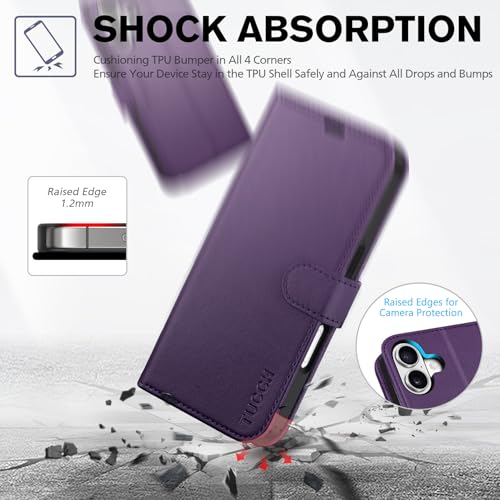 TUCCH Wallet Case for iPhone 17 (6.3") 2025, 4 Card Holders, Deep Purple | RFID Blocking, Viewing Stand, Shockproof TPU Shell, PU Leather, Magnetic Closure, Protective Folio Flip Cover - color: Deep Purple