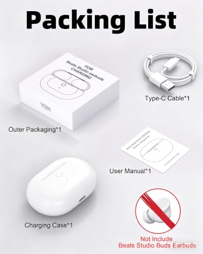 Charging Case Replacement for Beats Studio Buds - Earbuds Charger Case with Bluetooth Pairing Sync Button, 660mAh Battery (Earbuds Not Included), White - color: Beats Studio Buds White
