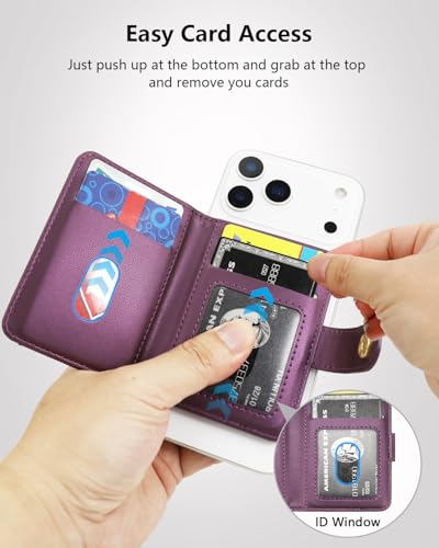 ONETOP for MagSafe Wallet,Magnetic Phone Wallet with 5 Card Slots,Purple | 1-12 Cards/Cash Holder for iPhone 17/16/15/14/13/12 Series,Detachable Wallet Stick-On Back,PU Leather RFID Blocking Kickstand - color: Purple