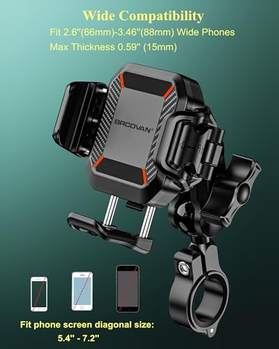 BRCOVAN Anti-Theft Motorcycle Phone Mount with Vibration Dampener, 1S Lock