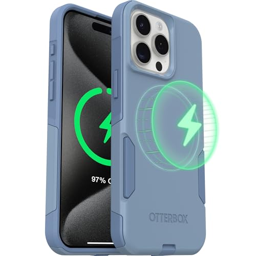 OtterBox iPhone 15 Pro Commuter Series MagSafe Case - Crisp Denim | 3X MIL Drop Protection - Dual-Layer Shockproof Design - Pocket-Friendly - Raised Edges - Port Covers - Non-Retail Packaging - color: Crisp Denim