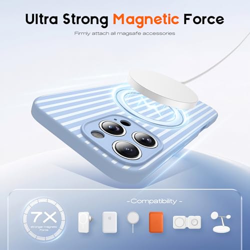SKYLMW Striped Case for iPhone 16 Pro Max with Stand,6.9" Blue/White | Aesthetic Striped,Magnetic Stand,Compatible with Mag-Safe,Silicone 16 Pro Max Phone Case - color: Blue/White, size: Iphone 16 Pro Max