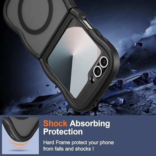 UEEBAI Magnetic for Samsung Galaxy Z Flip 5/Z Flip 6/7 FE Case, Compatible with MagSafe, Transparent Clear Wave Frame Design Soft Edge Cover Matte Shockproof Phone Case- Black - color: Black, size: Samsung Z Flip 7 FE/Z Flip 6/Z Flip 5 5G
