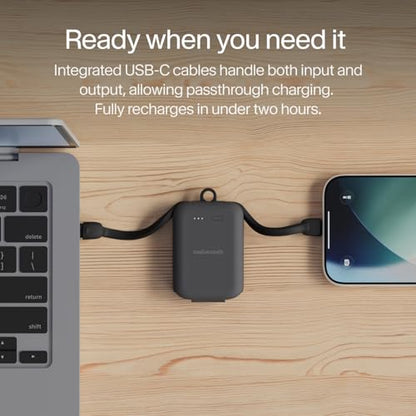 Twelve South PowerClip Mini Charger with Built-in USB-C Cable, 2000mAh - color: Slate