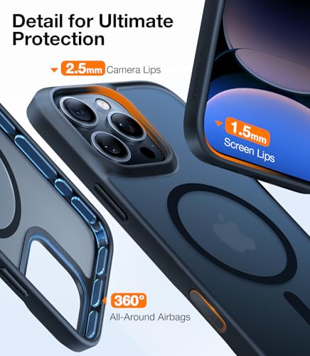 TORRAS Stronger Magnetic for iPhone 16 Pro Case, Translucent Matte Black | Compatible with MagSafe, Military Grade Drop Protection, Shockproof Airbag, Camera Control, Color Buttons, Slim Anti-Scratch - color: Black