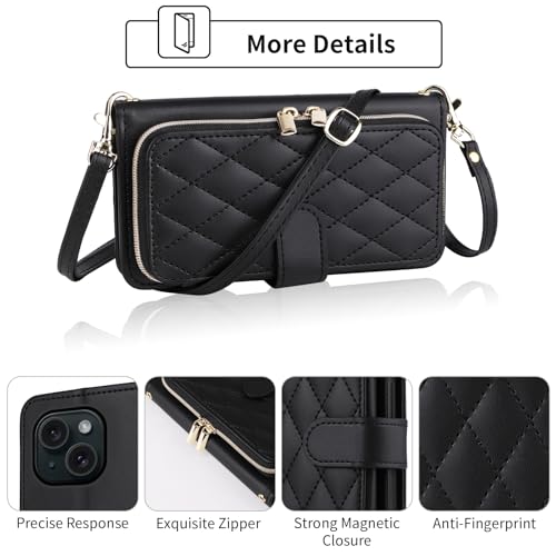 Argyle Wallet Case for iPhone 13 6.1 inch with Wrist Strap Shoulder Strap Flip Zipper Purse, 9+ Card Slot Stand Checkered Cell Phone Cover for iPhone13 5G i i-Phone i13 iPhone13case Black | Wrist/Shoulder Strap, 9+ Card Slot, Stand, Checkered, Flip Cell P