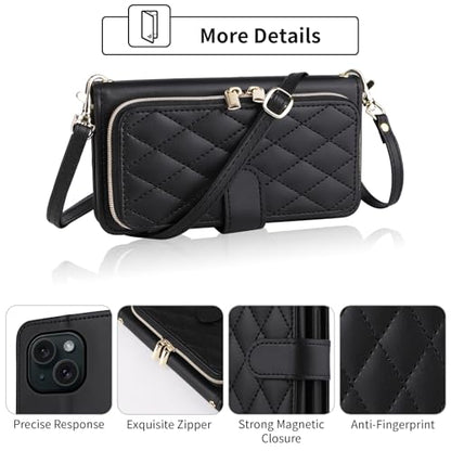 Wallet Case for iPhone 14 Plus 6.7 inch with Wrist Strap, Shoulder Strap, 9+ Card Slots Leather Stand Cell Phone Cover for i-Phone 14+ iPhone14Plus 5G i i14 + iPhone14 14Plus Women Black | Wrist/Shoulder Strap, Card Slots, PU Leather Stand, Cell Phone Cov
