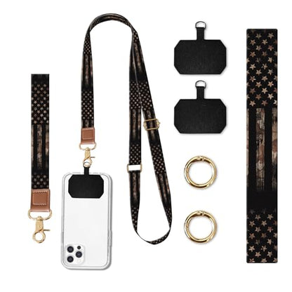 Phone Lanyard Crossbody Wrist Strap, Universal Adjustable Neck Strap for Phone Case Keys ID Badges - color: Retro American Flags