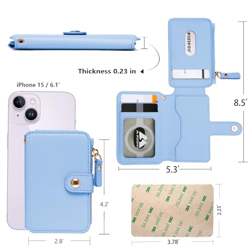 RFID Blocking Phone Wallet Stick on Leather Card Holder for Phone Case | Card Holder for Phone case Stick on Attachable Credit Card Holder for Phone (Compatible with Most Smartphones) Sky Blue - color: Sky Blue