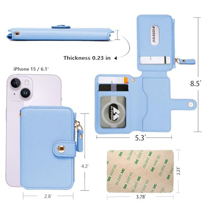 RFID Blocking Phone Wallet Stick on Leather Card Holder for Phone Case | Card Holder for Phone case Stick on Attachable Credit Card Holder for Phone (Compatible with Most Smartphones) Sky Blue - color: Sky Blue