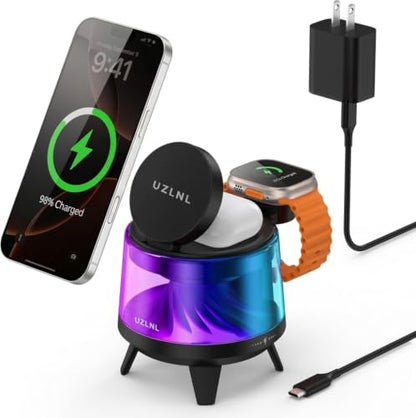 3 in 1 Wireless Charging Station for Apple Devices,Mag-Safe Charger Stand,Magnetic Wireless Charger Station,RGB Ambient Light,for iPhone 17 Pro Max 16 15 14 13 12,AirPods & Apple Watch Series