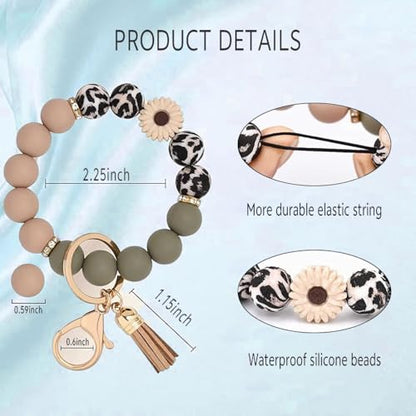 Silicone Beaded Phone Wrist Strap, Phone Wristlet Strap with Tether Tab, Elastic Hands-Free Daisy Wristlet Bracelet(Leopard) - color: Daisy Leopard