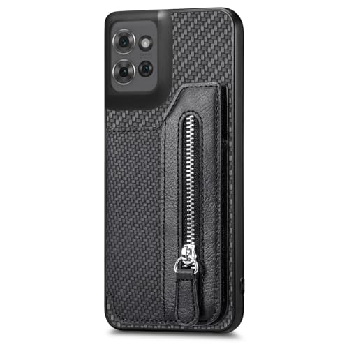 for Motorola Moto G Power 2026 Wallet Case with Card Holder, Slim | Shockproof Protective Phone Cases for Women, Carbon Fiber Pattern Design, Built-in 4 Credit Card Slots and 1 Zipper Pocket - color: Black