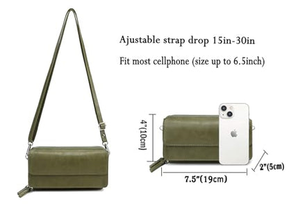 RFID Crossbody Wallet Wristlet Purse with Phone Pocket For Women Vegan Leather - color: B-olive Green