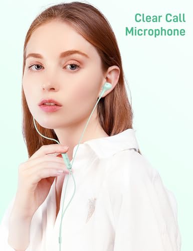 USB C Headphones for Apple/iPhone Duo 18 17 16 15 Wired Earbuds with Case - color: Mint