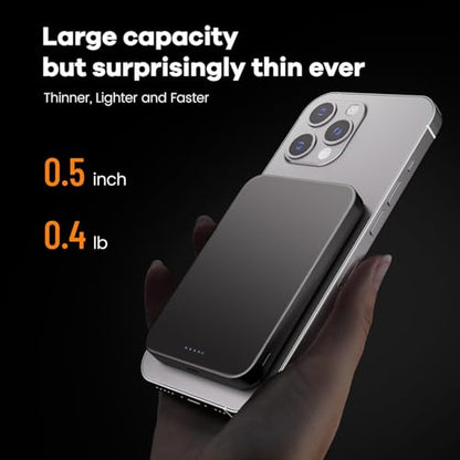 Power Bank, Ultra-Thin 10,000mAh Magnetic Wireless Portable Charger, 22.5W Fast Charging Battery Pack, Comes with USB-C Cable, Designed for iPhone Air /17/16/15/14/13/12 - color: Black