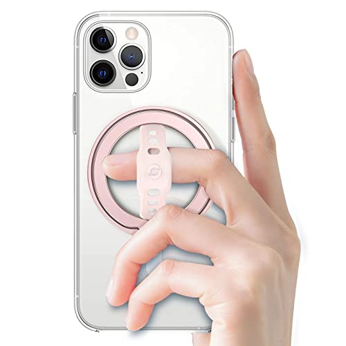 EWA MagOne (Upgrade) Compatible with MagSafe Phone Grip Stand with Silicone Finger Strap, Removable Magnetic Ring Holder Kickstand Loop, Only for iPhone 15, 14, 13 Pro/Max/Plus-(Rose Gold)