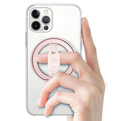 EWA MagOne (Upgrade) Compatible with MagSafe Phone Grip Stand with Silicone Finger Strap, Removable Magnetic Ring Holder Kickstand Loop, Only for iPhone 15, 14, 13 Pro/Max/Plus-(Rose Gold)