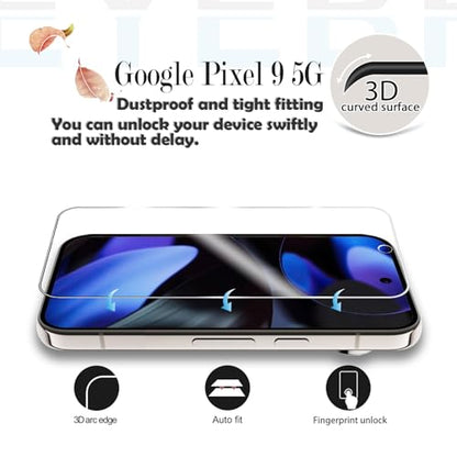Screen Protector for Google Pixel 9, [2+2 Pack] Tempered Glass for Pixel 9 & Camera Lens Protectors[Ultrasonic Fingerprint Unlock] [Case Friendly] [Bubble-Free] 6.3 Inches - size: Google Pixel 9