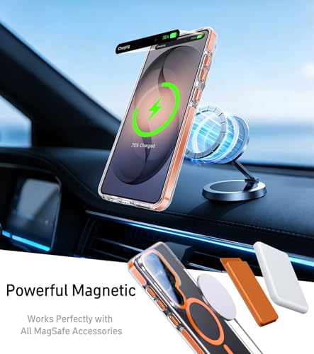 for Samsung Galaxy S26 Ultra Case with Camera Cover Stand, Full Camera Protection, Compatible with MagSafe, Drop Protection, Dust-Proof Anti-Fall Translucent Magnetic Phone Case, Clear + Orange - color: Orange