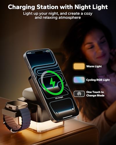 KPON for iPhone Nightstand Charging Station, 3in1 Wireless Charger Stand - color: Black