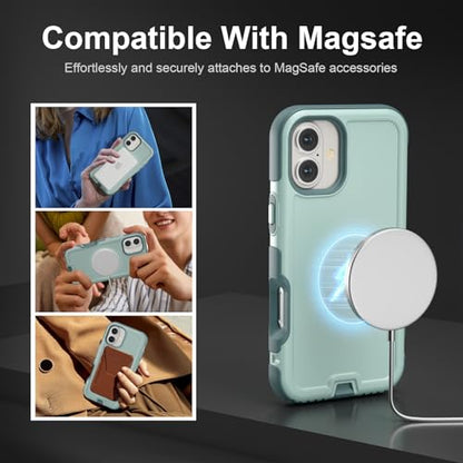 Follaroma Magnetic for iPhone 16 Case, Heavy Duty Phone Cases, Green, 6.1" | Compatible with MagSafe, Heavy Duty Shockproof,Military-Grade Anti-Drop Protective,Dual Layer Magnetic Protection Phone Cover - color: Green, size: iPhone 16 6.1''