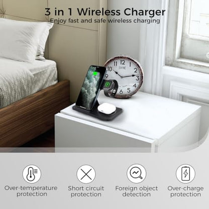 3-in-1 Wireless Charger for Phone, Watch, and Earbuds, 15W Fast Charging Station with Foldable Design for Multi-Device Convenience