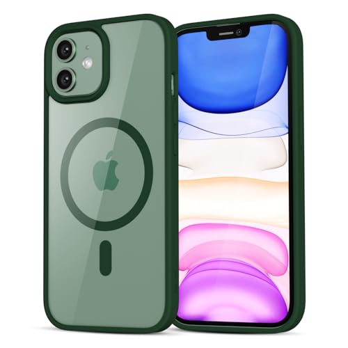 LoeoeL for iPhone 11 Case Clear Mag Safe, Ultra Thin Slim Cover Magnetic Compatible with Magsafe Phone Case for Women Men Girl, Cute Soft TPU Silicone & Transparent Hard Plastic, Dark Green - color: Forest Green, size: 11