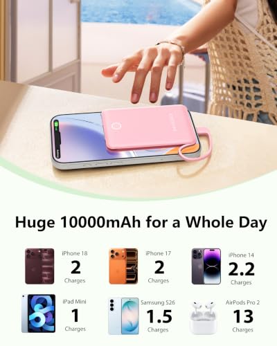 10000mAh Mini Portable Charger with Built in Cable, 2 Pack Black & Pink - color: 2 Pack Black & Pink