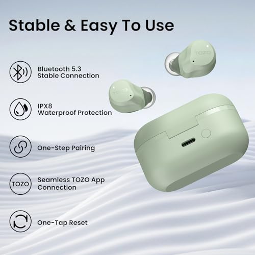 TOZO NC9 Hybrid Active Noise Cancelling Wireless Earbuds, 60H, LED Display - color: Sage Green