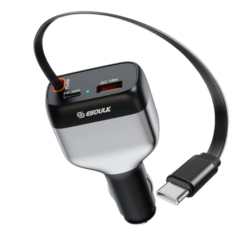 81W Retractable Car Charger, 45W USB-C Cable, 3-Port Fast Charger