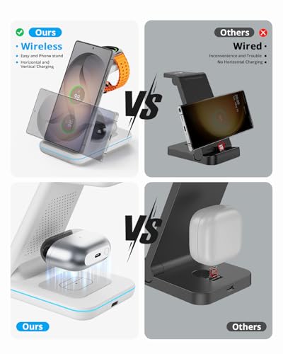 JoyGeek 3 in 1 Wireless Charging Station for Samsung&Android, Charger Stand for S26/S25/S24/S23/S22/S21/S20/Note20/Z Fold&Flip Series, Galaxy Watch8/7/6/5/4/3/Active2/1, Not for Watch9 / Ultra2 - color: White