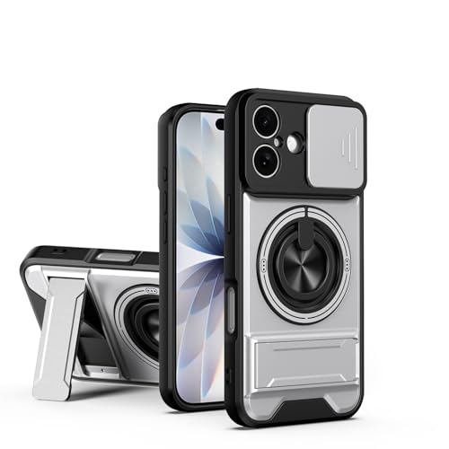 Designed for iPhone 17 Case with Slide Lens Protection + 360° Rotate Ring Magnetic Kickstand,Military Grade Shockproof Heavy Duty Protective with Magnetic Car Mount Holder Cover Silver - color: Silver, size: for iPhone 17 6.3"