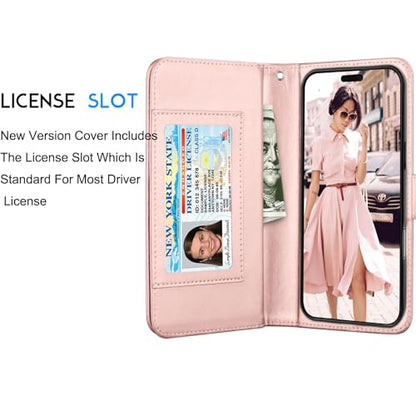 Tekcoo Wallet Case Compatible with iPhone 16 (6.1 inch) 2024 Luxury ID Cash Credit Card Slots Holder Carrying Pouch Folio Flip PU Leather Cover [Detachable Magnetic Hard Case] with Strap [Rose Gold] - color: Rose Gold, size: 16
