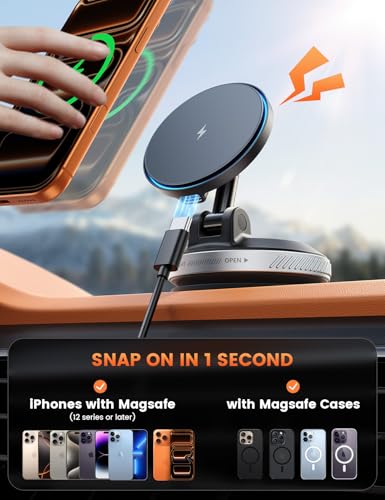 Lamicall 15W for MagSafe Car Mount Charger, 360° Wireless Car Phone Holder - size: New Upgraded - 63mm