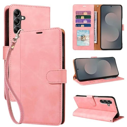 RFID Blocking for Samsung Galaxy S25 FE Case Wallet (Pink) | 4 Card Slots, Soft PU Leather, TPU Inner Shell, Wrist Strap, Stand, Magnetic Folio Flip Cover, Shockproof Protective - color: Pink