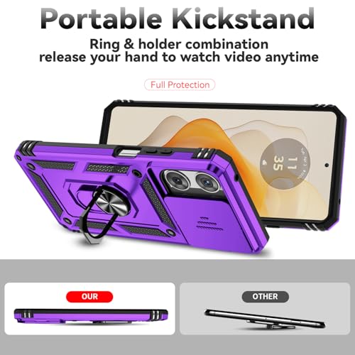 for Motorola Moto G 2025 / Moto G 2026 / Moto G Play 2026 Case, with Slide Camera Cover HD Screen Protector Ring Holder Kickstand Military Grade Protection Drop Tested Protective Phone Case (Purple) - color: Purple with camera cover Military-Grade 2nd gen