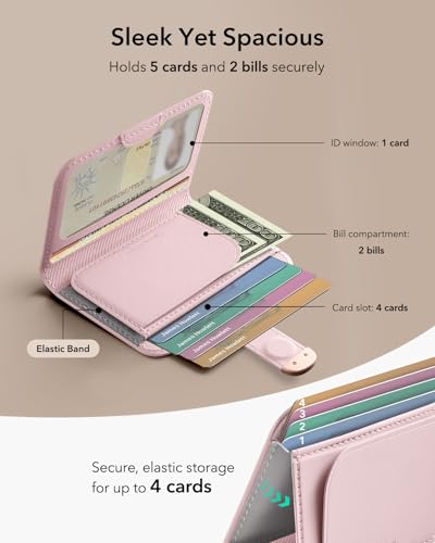 ESR Aura Clutch for MagSafe Wallet for Women, 5 Card Holder, RFID Blocking | MagSafe Sticker Included, Magnetic Wallet Stand for iPhone 17 Pro Max 17e 16 15 14 13 12 Series, Select Samsung Galaxy, Pink - color: Bubblegum Pink